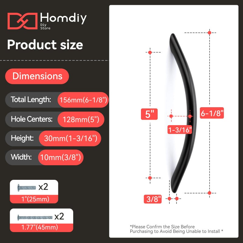 homdiy 25 حزمة 5 بوصة خزانة سوداء تسحب ماتي الأسود مقوس درج مقابض الأجهزة الصلبة للمطبخ والحمام مضمد - Image 2